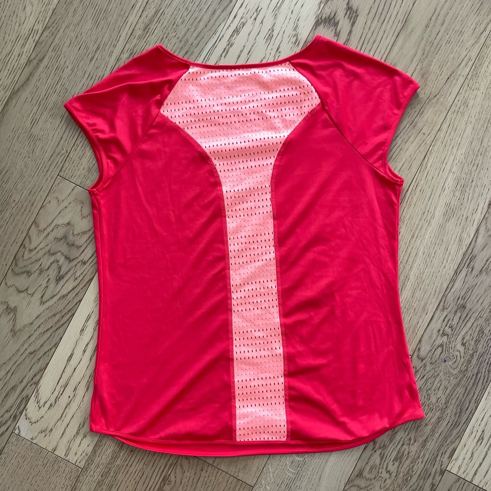 Red Pink Dri More Tech Cap Sleeve Moisture Wicking Workout Shirt Large